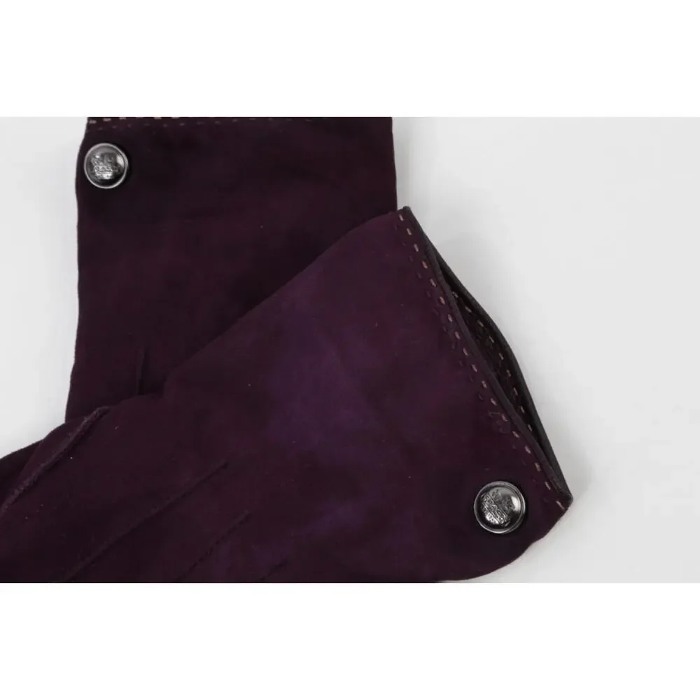 Coach Gloves 7 Plum Purple Suede Cashmere Lined Button Accent Winter Dress Warm
